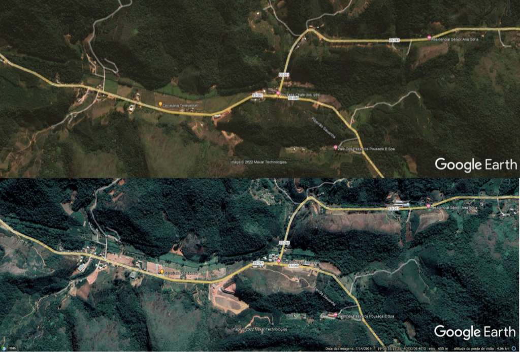 Curva da Penha – Santa Teresa / ES. Foto: Google situação 2009 x 2019